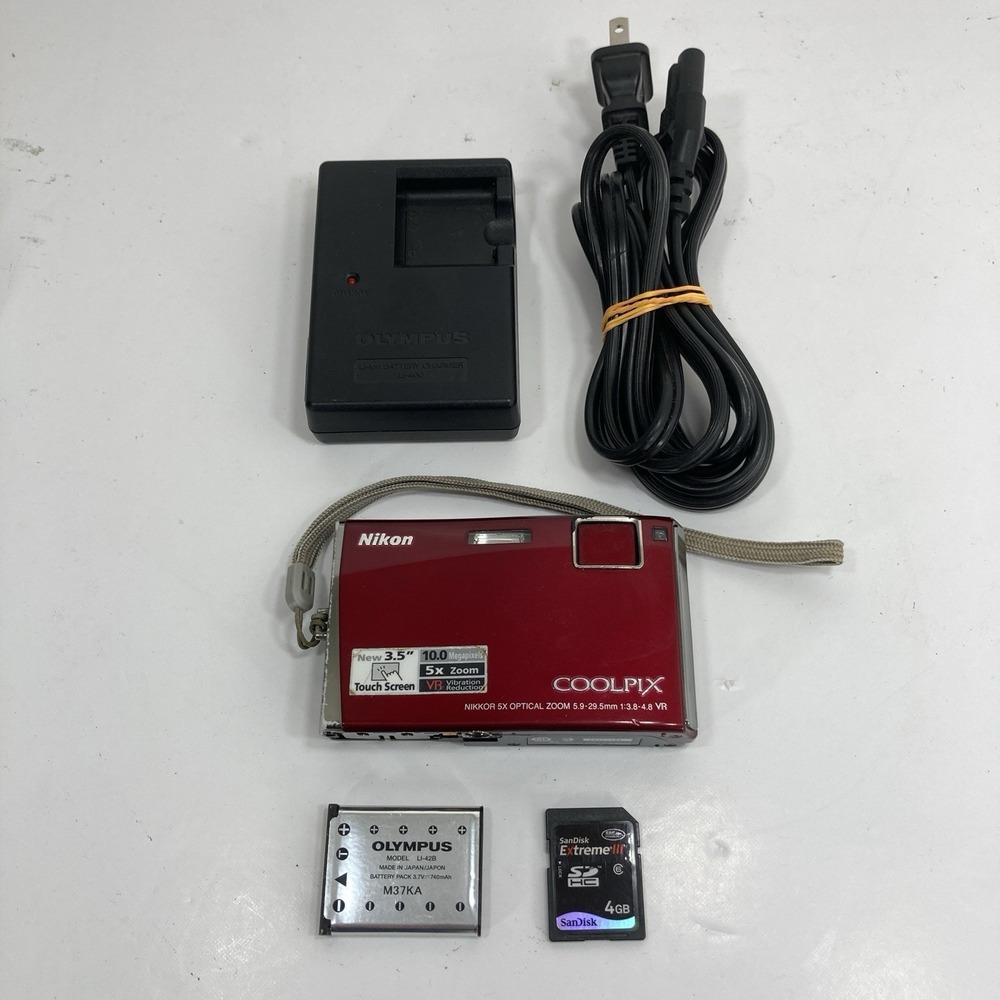 Nikon COOLPIX S60 10.0MP Digital Camera Red w/ Battery, Charger, SD Card - READ